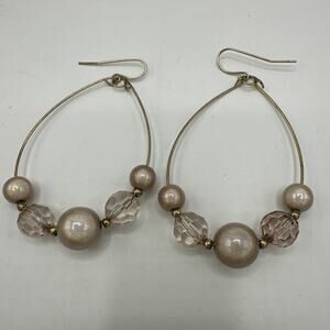 Dangle Drop Earrings Beaded Teardrop Shape Gold Tone Boho Costume Jewelry 2"